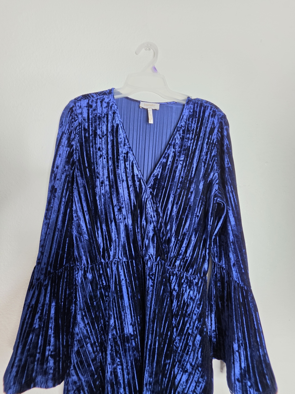Laundry by Shelli Segal Royal Blue Crushed Velvet Lace Trim Dress Small - Picture 4 of 13